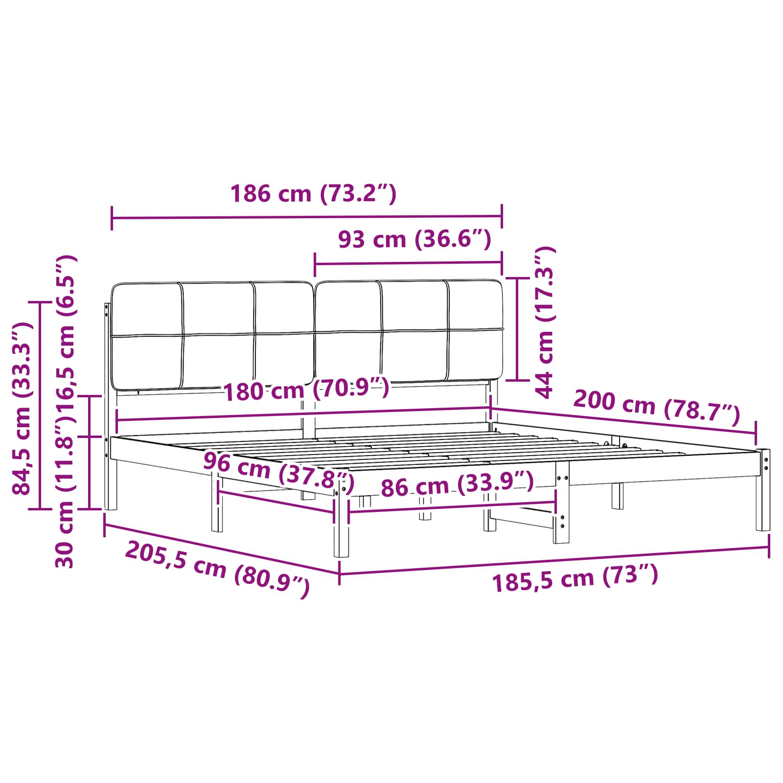 Bettgestell mit gepolstertem Kopfteil Dunkelgrau 180 x 200 cm