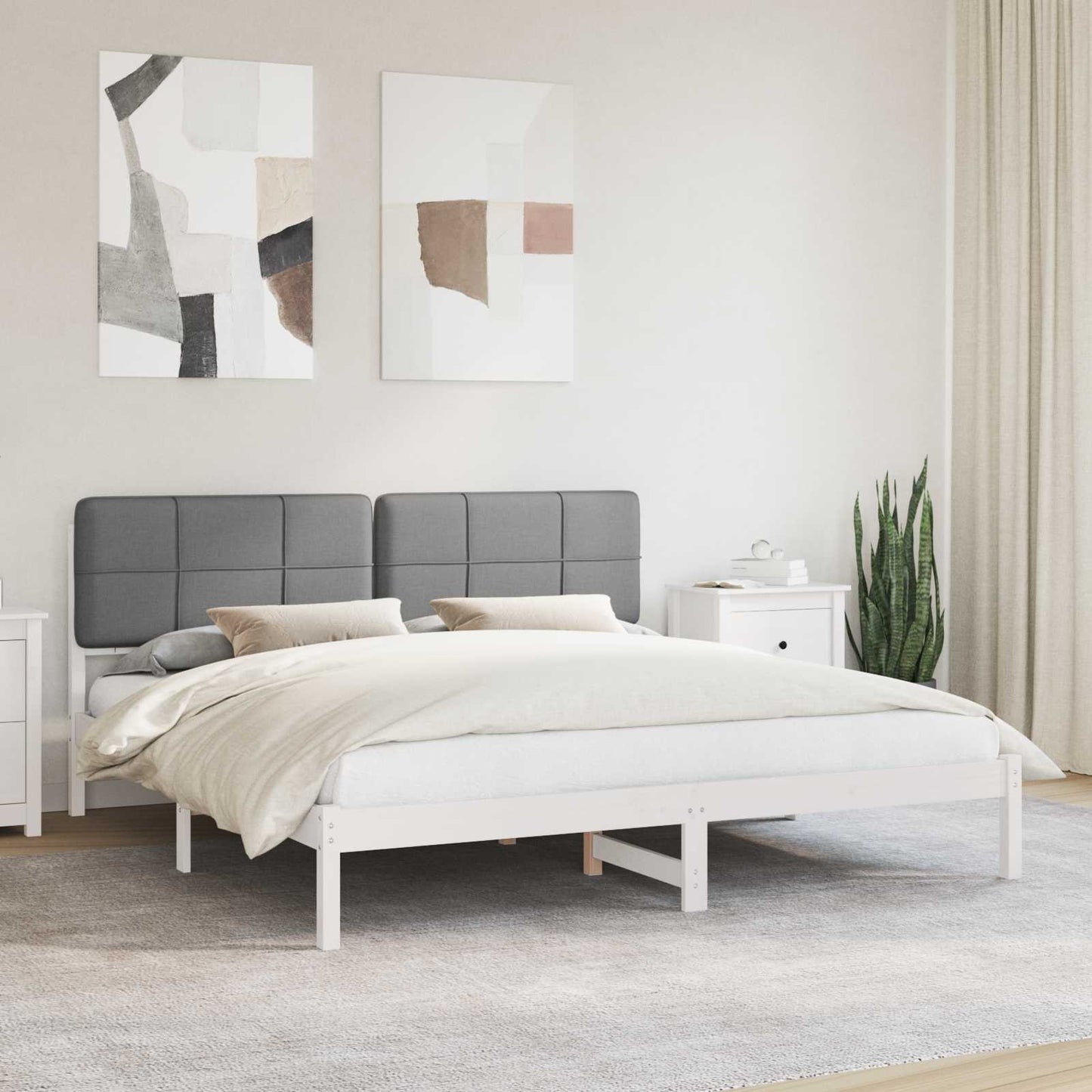 Bettgestell mit gepolstertem Kopfteil Hellgrau 180 x 200 cm