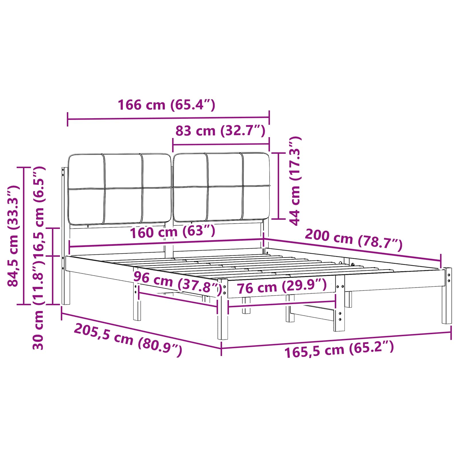 Bettgestell mit gepolstertem Kopfteil Dunkelgrau 160 x 200 cm