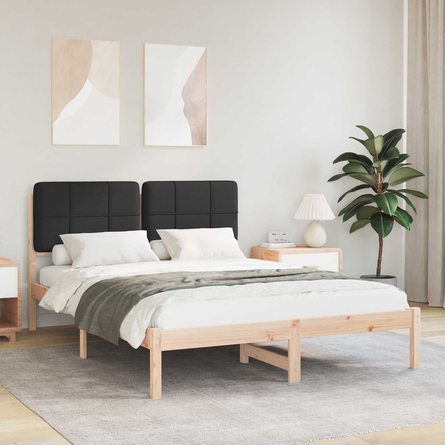Bettgestell mit gepolstertem Kopfteil Schwarz 140 x 200 cm