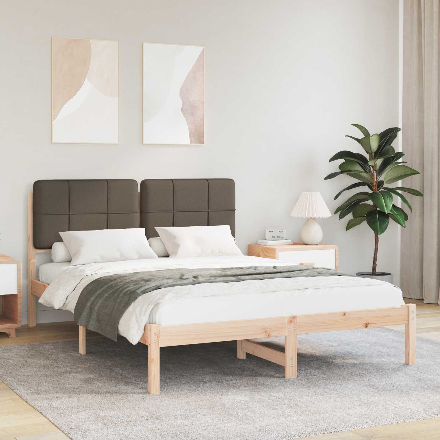 Bettgestell mit gepolstertem Kopfteil Taupe 140 x 200 cm