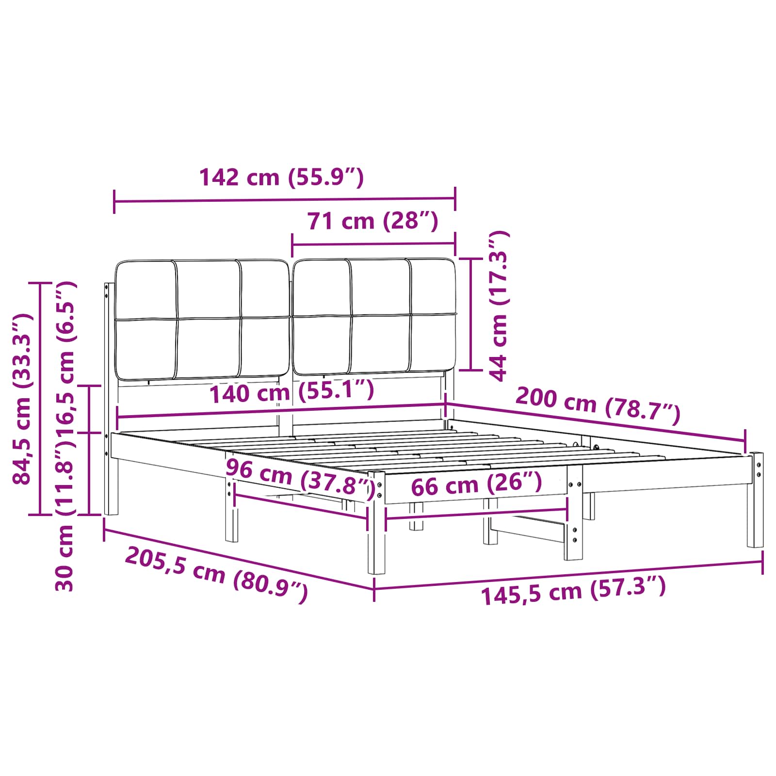 Bettgestell mit gepolstertem Kopfteil Taupe 140 x 200 cm