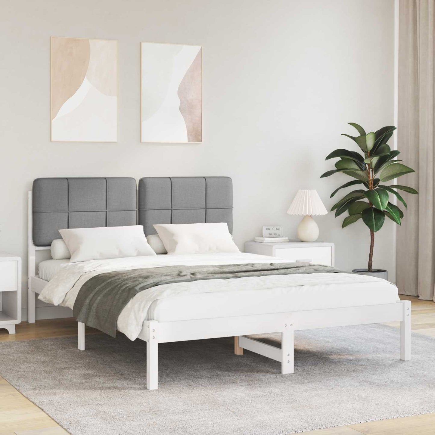 Bettgestell mit gepolstertem Kopfteil Hellgrau 140 x 200 cm