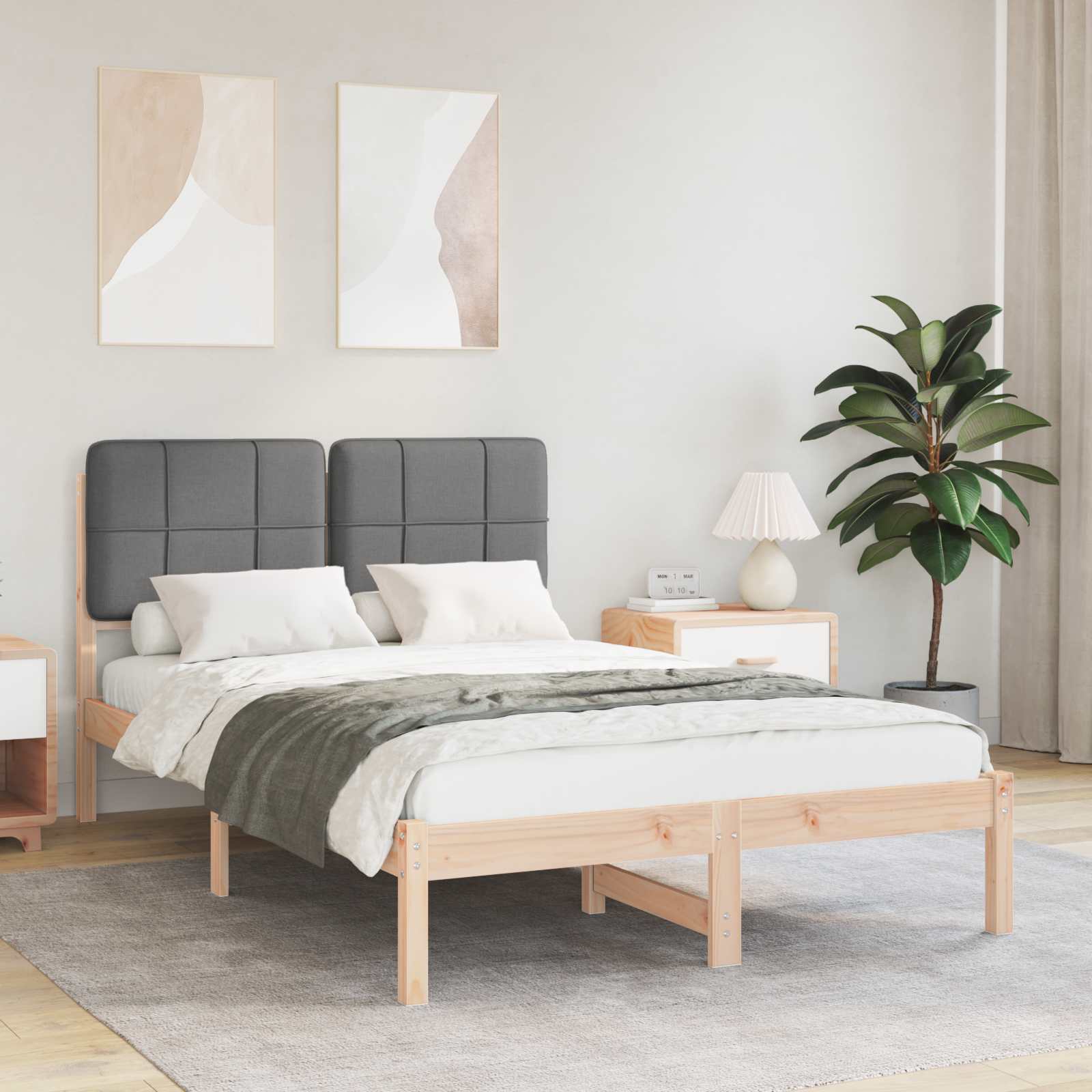 Bettgestell mit gepolstertem Kopfteil Dunkelgrau 120 x 190 cm