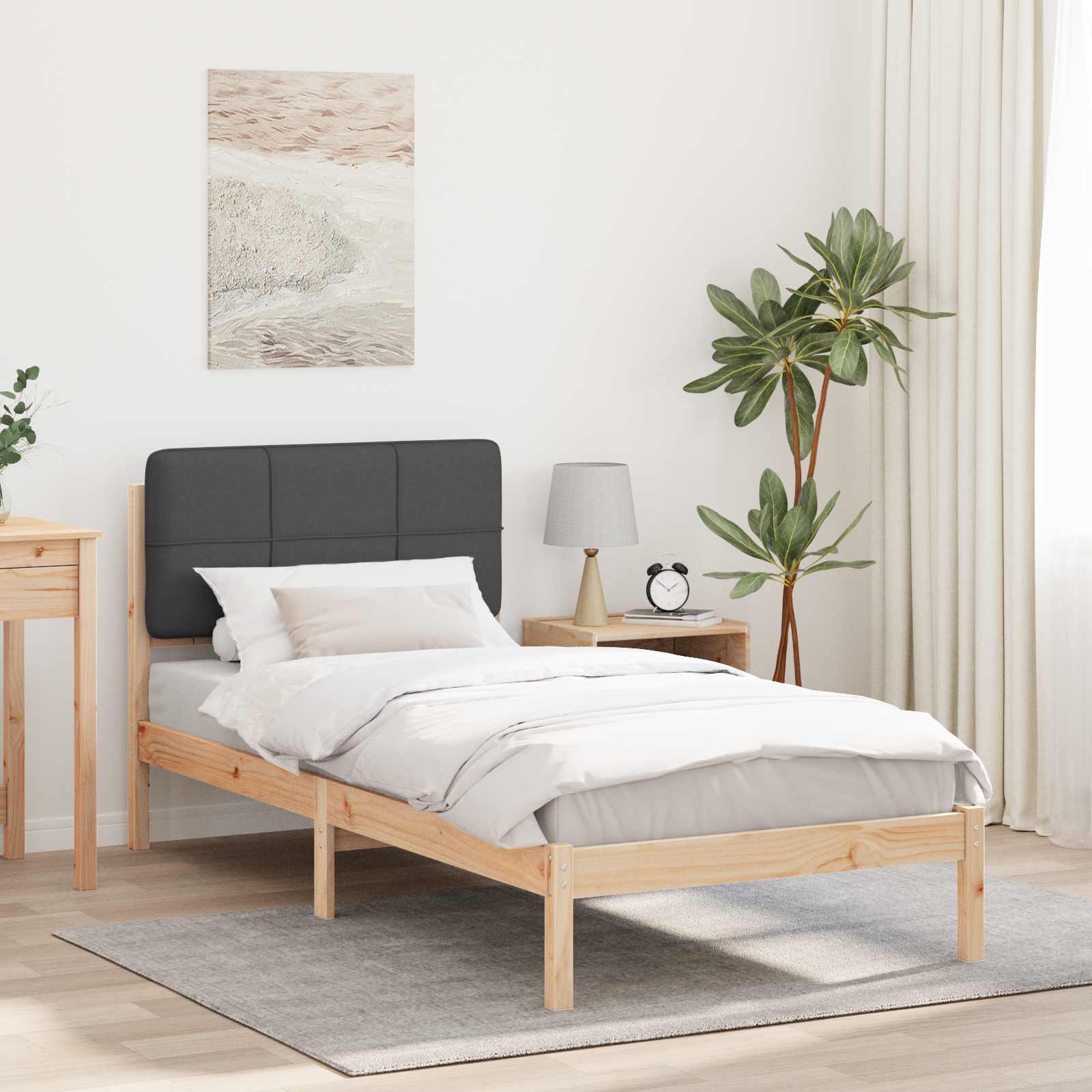 Bettgestell mit gepolstertem Kopfteil Dunkelgrau 100 x 200 cm