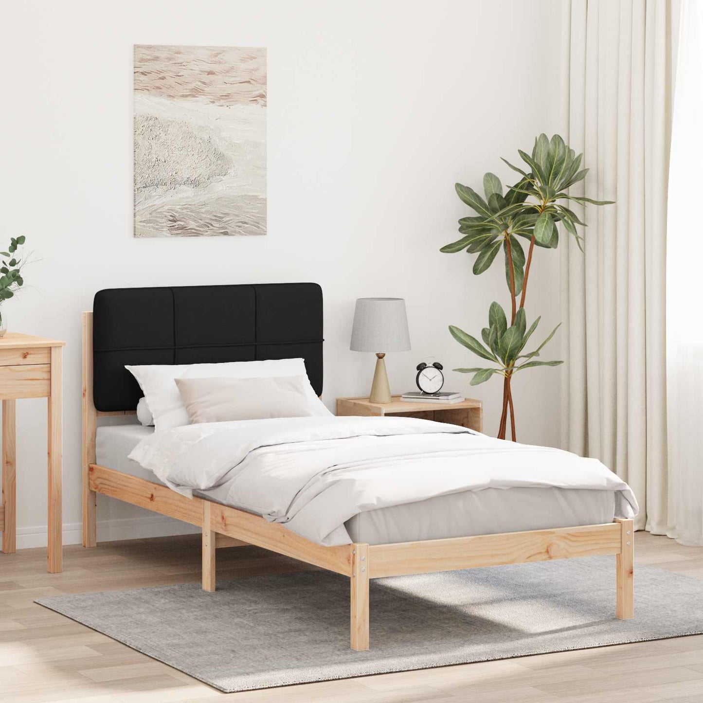 Bettgestell mit gepolstertem Kopfteil Schwarz 90 x 200 cm