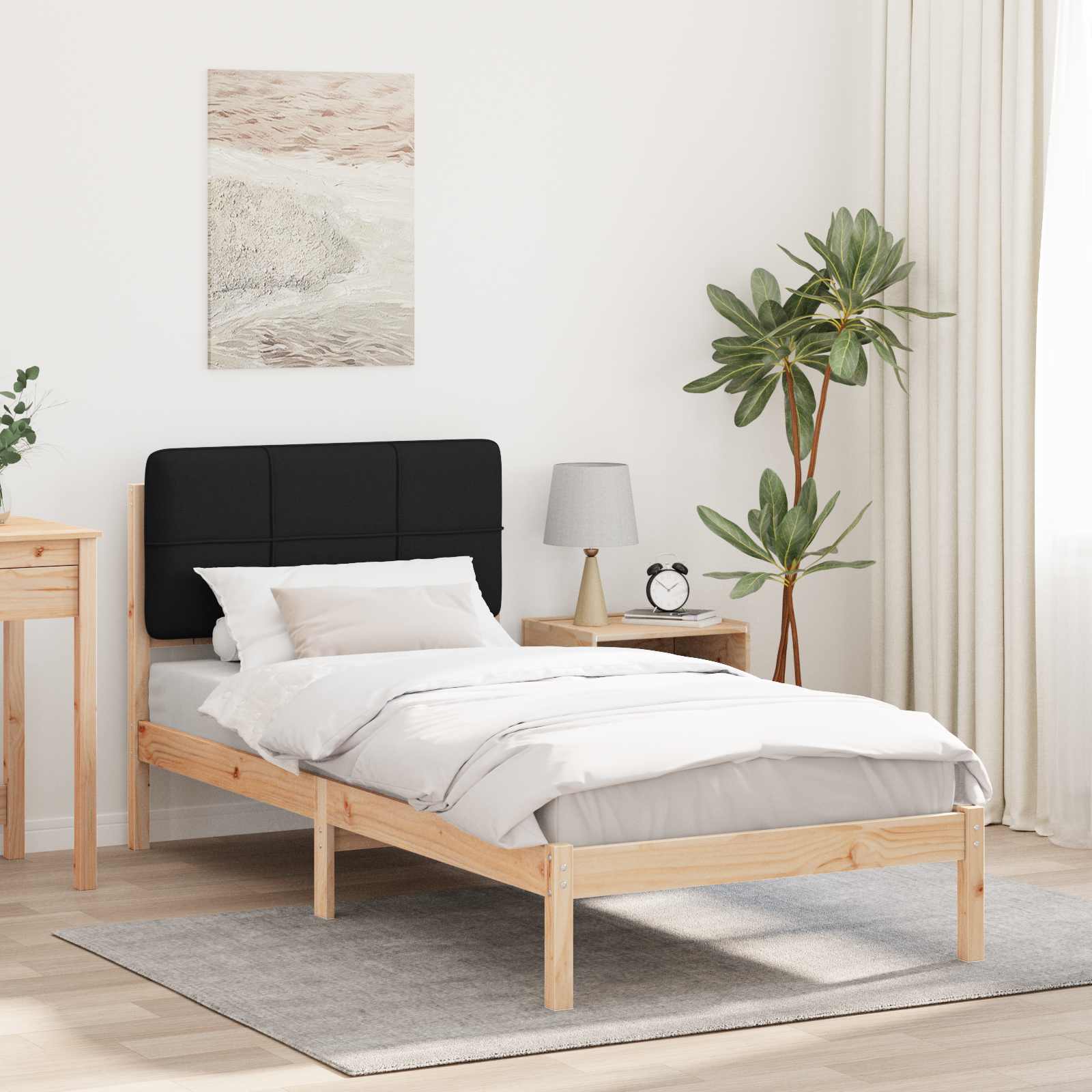 Bettgestell mit gepolstertem Kopfteil Schwarz 90 x 200 cm