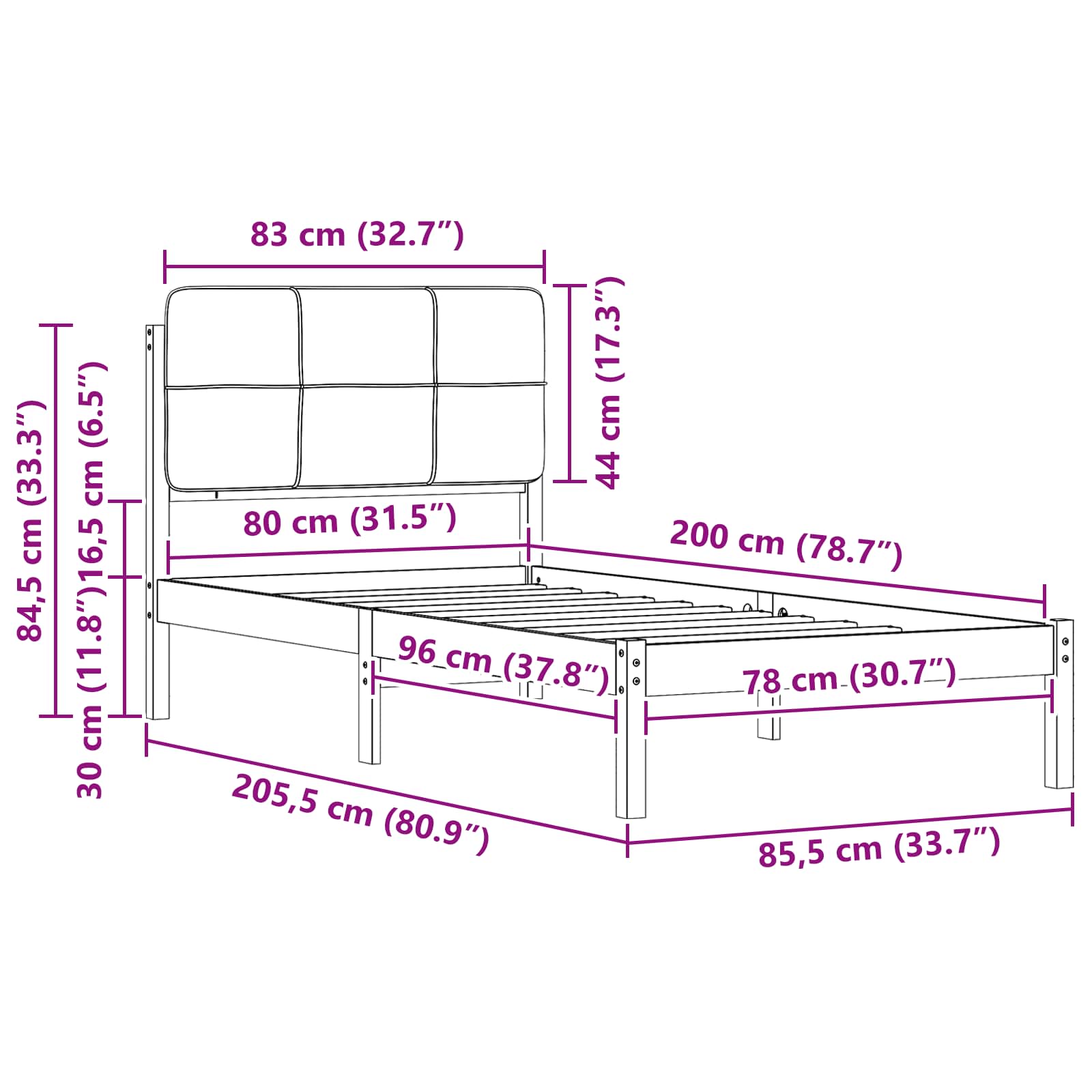 Bettgestell mit gepolstertem Kopfteil Taupe 80 x 200 cm