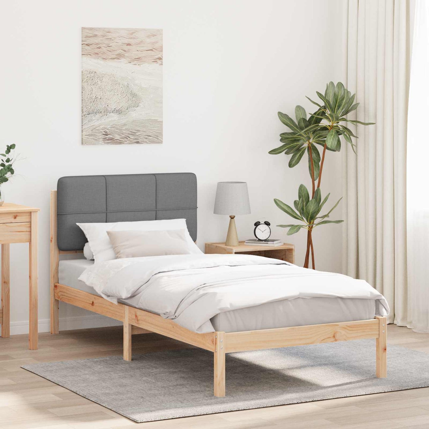 Bettgestell mit gepolstertem Kopfteil Hellgrau 90 x 190 cm