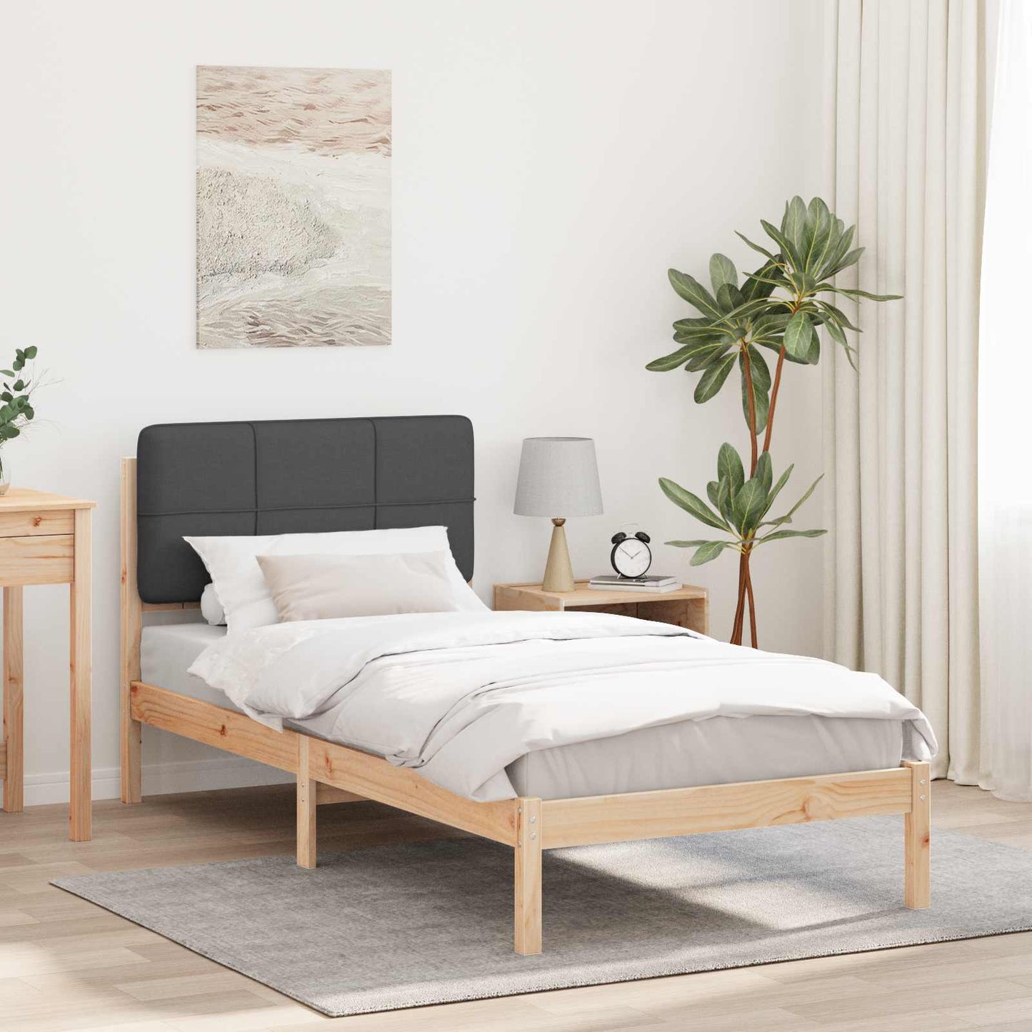 Bettgestell mit gepolstertem Kopfteil Dunkelgrau 90 x 190 cm