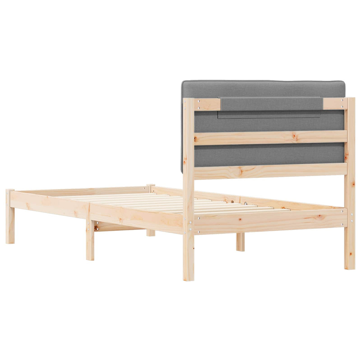 Bettgestell mit gepolstertem Kopfteil Natur und Hellgrau