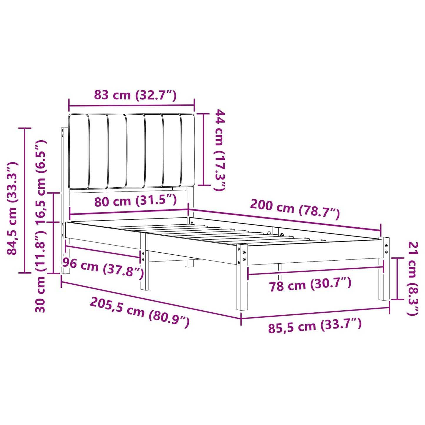 Bettgestell mit gepolstertem Kopfteil Taupe 80 x 200 cm