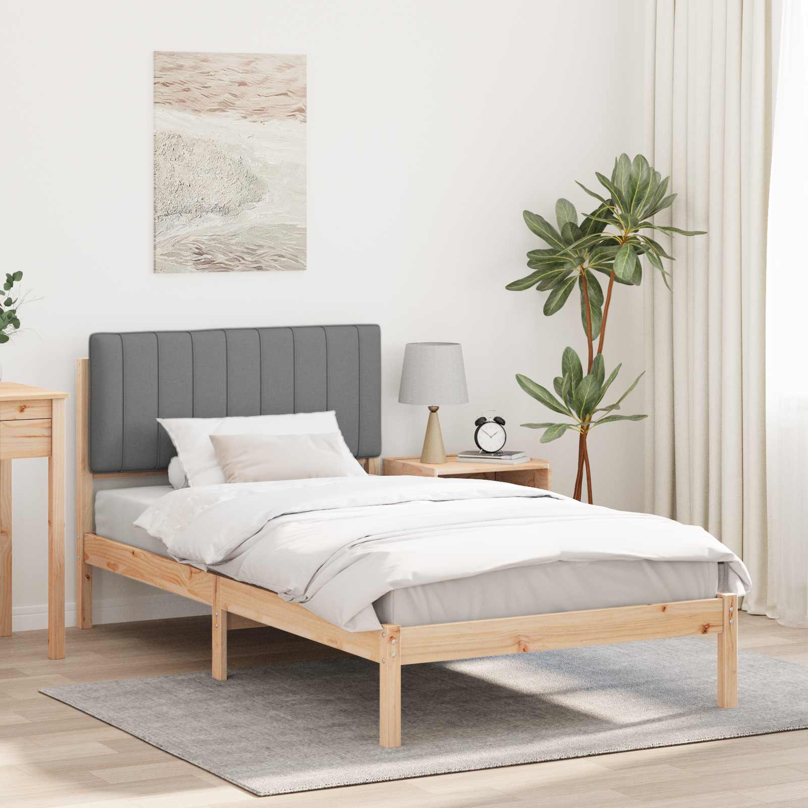 Bettgestell mit gepolstertem Kopfteil Hellgrau 90 x 190 cm