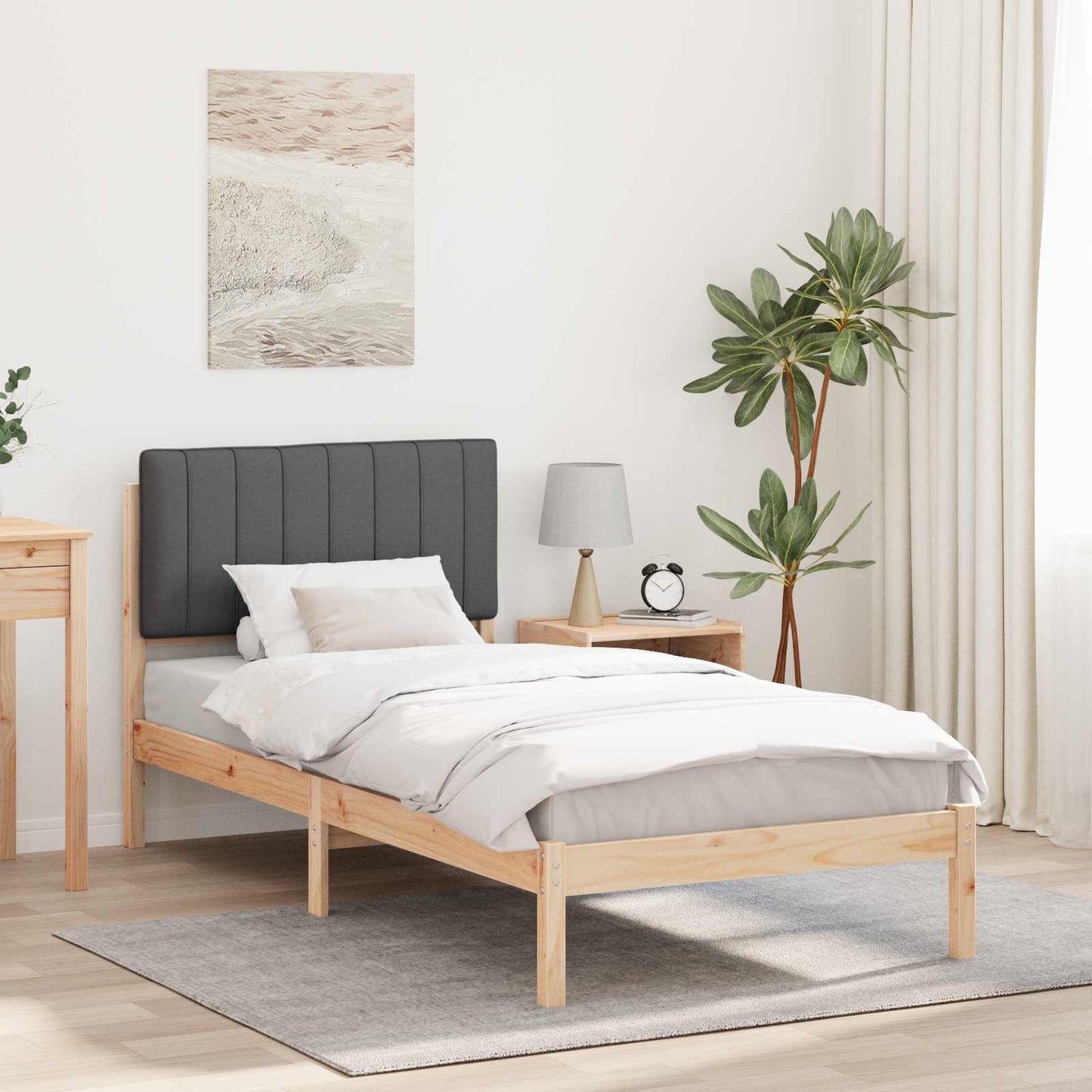 Bettgestell mit gepolstertem Kopfteil Dunkelgrau 90 x 190 cm