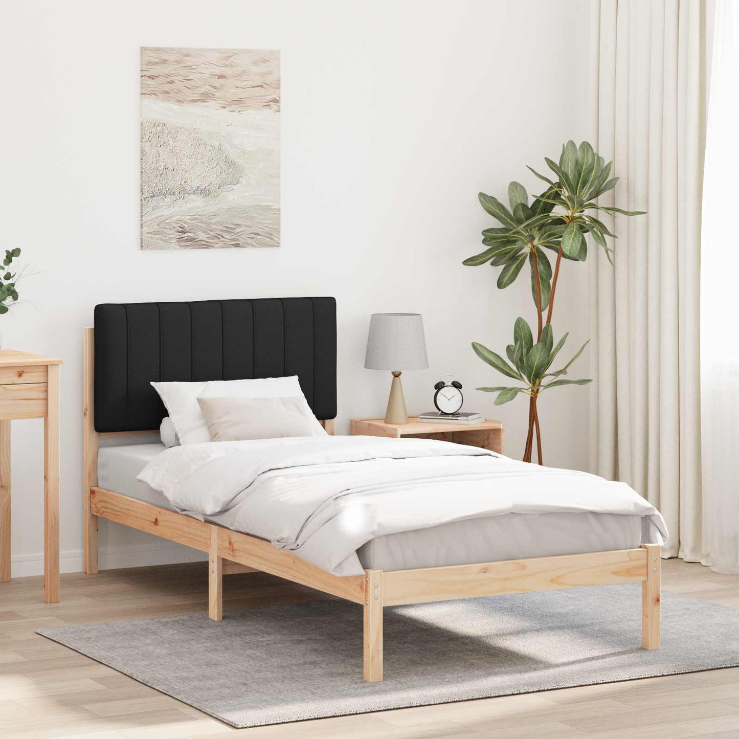 Bettgestell mit gepolstertem Kopfteil Schwarz 90 x 190 cm