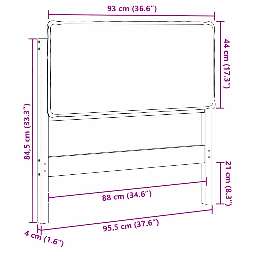 Gepolstertes Kopfteil mit Kopfteil Natürlich und Schwarz 90 cm