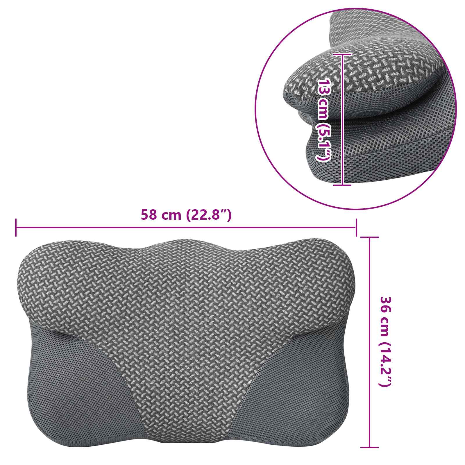 Nackenkissen Grau Viscoschaum 58 x 36 x 13 cm