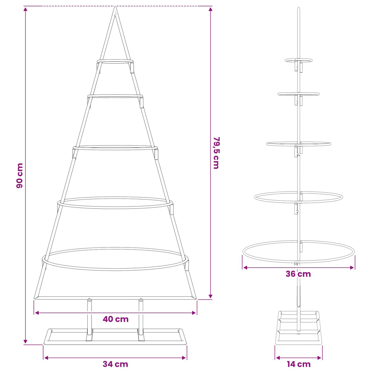 Metall Weihnachtsbaum Gold 90 cm Pulverbeschichteter Stahl