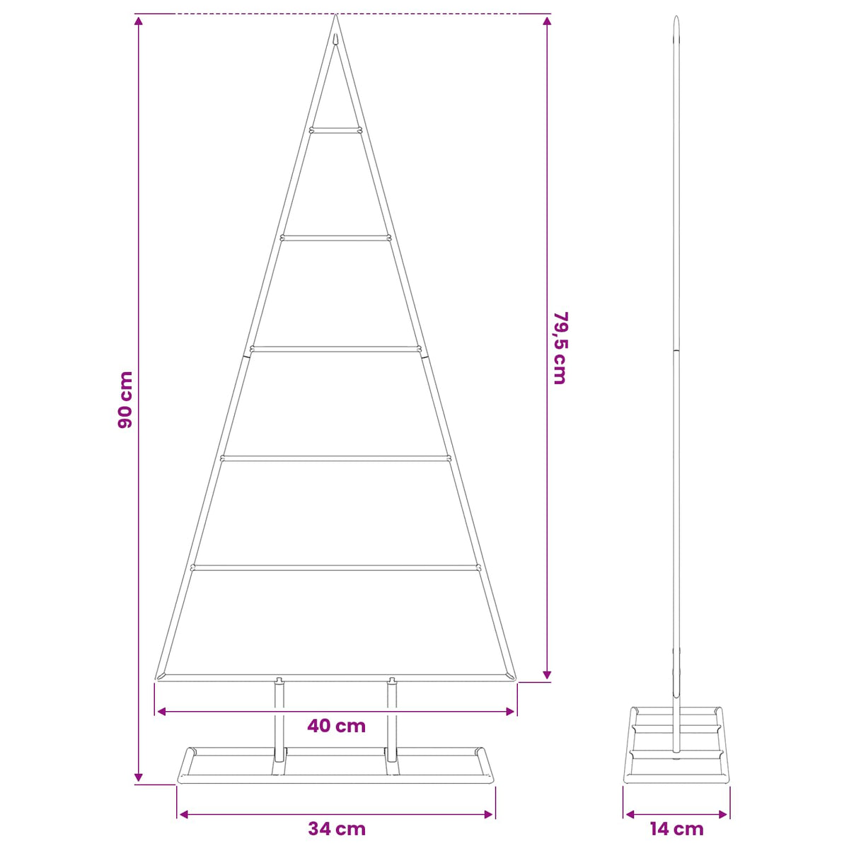 Metall Weihnachtsbaum Gold 90 cm Pulverbeschichteter Stahl