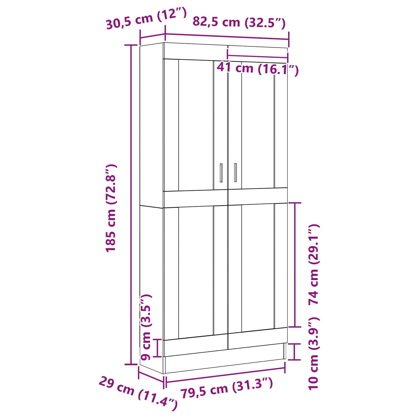 Bücherregal Schwarz Eichen-Optik 82,5 x 30,5 x 185 cm