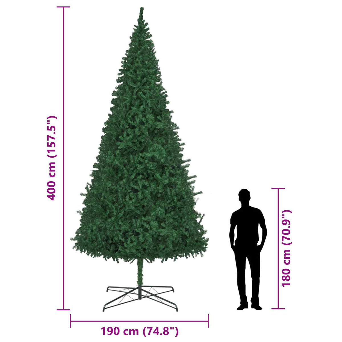Weihnachtsbaum mit dekorativen Lichterketten Grün 400 cm PVC