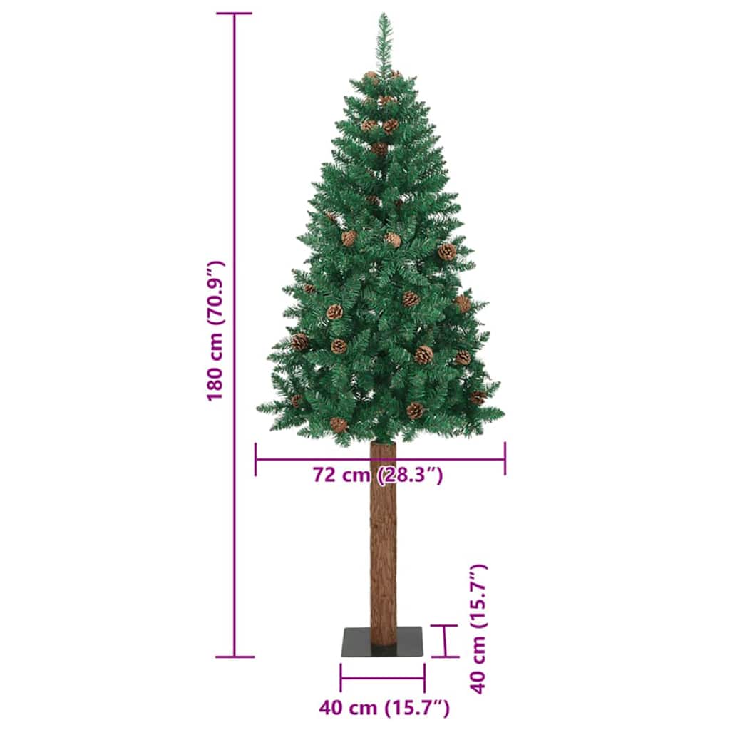 Schlanker Weihnachtsbaum mit 300 LEDs mit Ständer Grün 180 cm