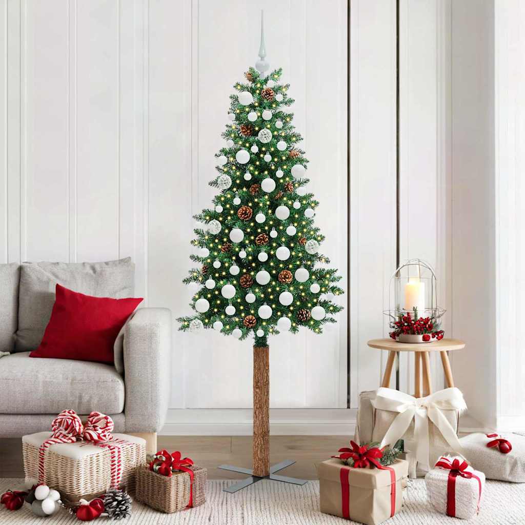 Schlanker Weihnachtsbaum mit 300 LEDs mit Ständer Grün 180 cm