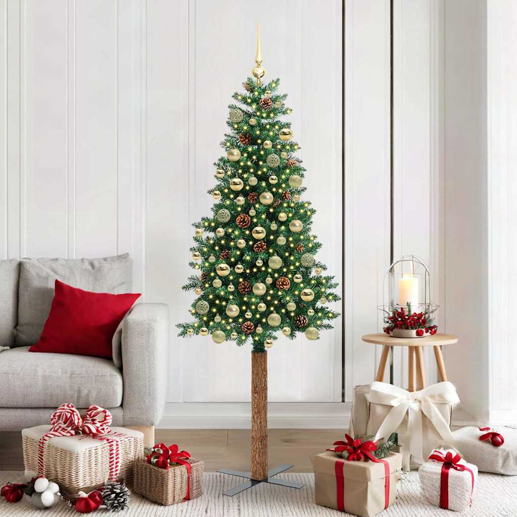 Schlanker Weihnachtsbaum mit 300 LEDs mit Ständer Grün 180 cm