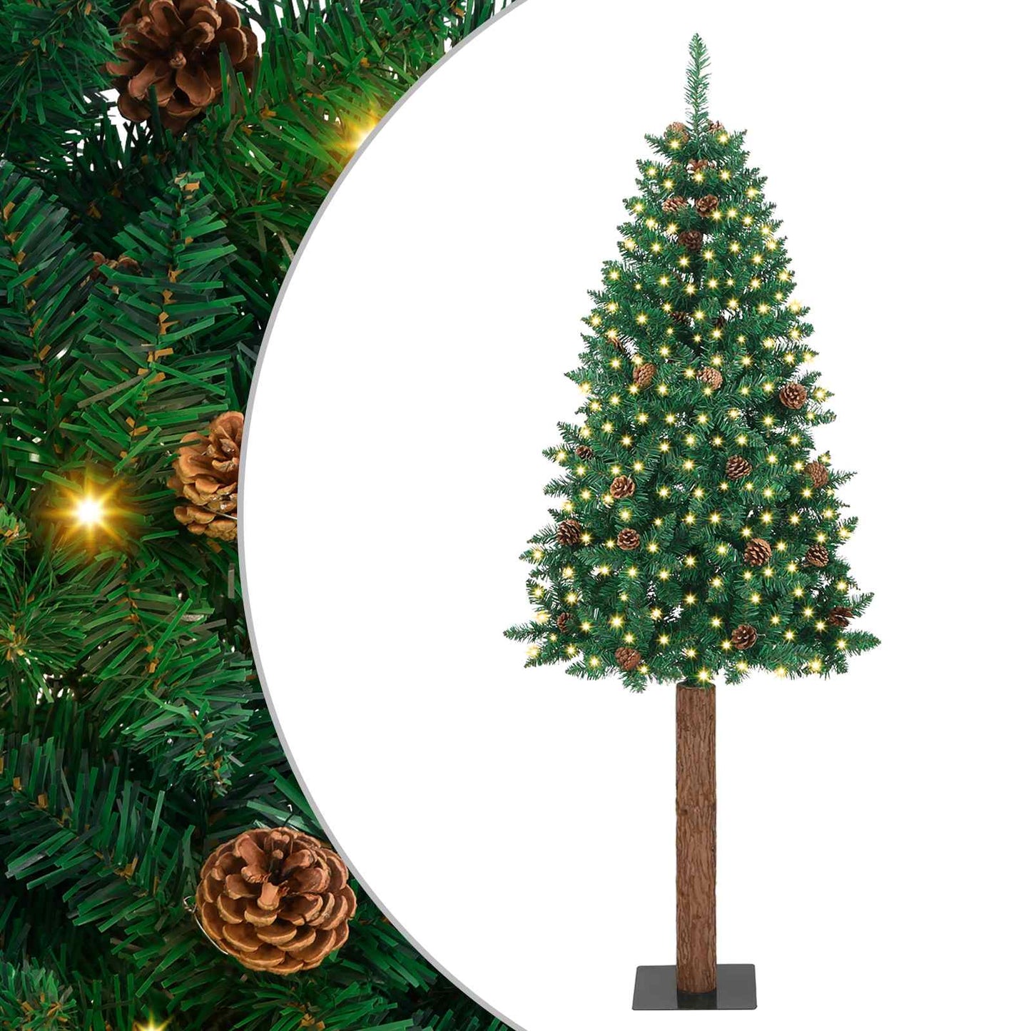 Schlanker Weihnachtsbaum mit 300 LEDs mit Ständer Grün 210 cm