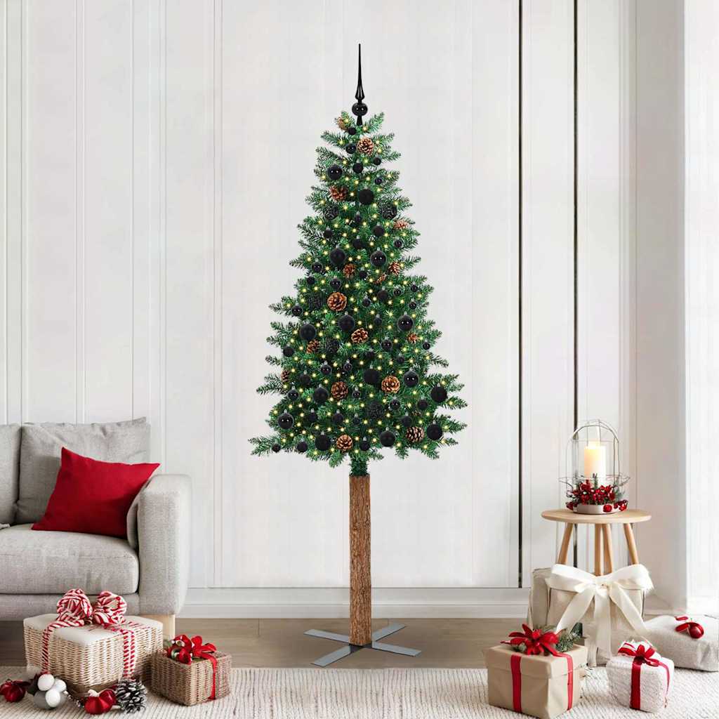 Schlanker Weihnachtsbaum mit 300 LEDs mit Ständer Grün 210 cm