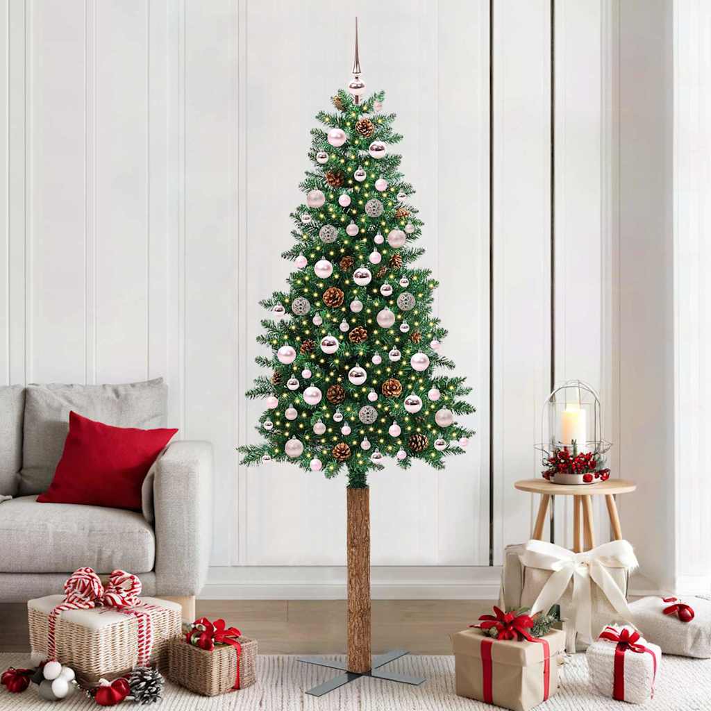 Schlanker Weihnachtsbaum mit 300 LEDs mit Ständer Grün 210 cm