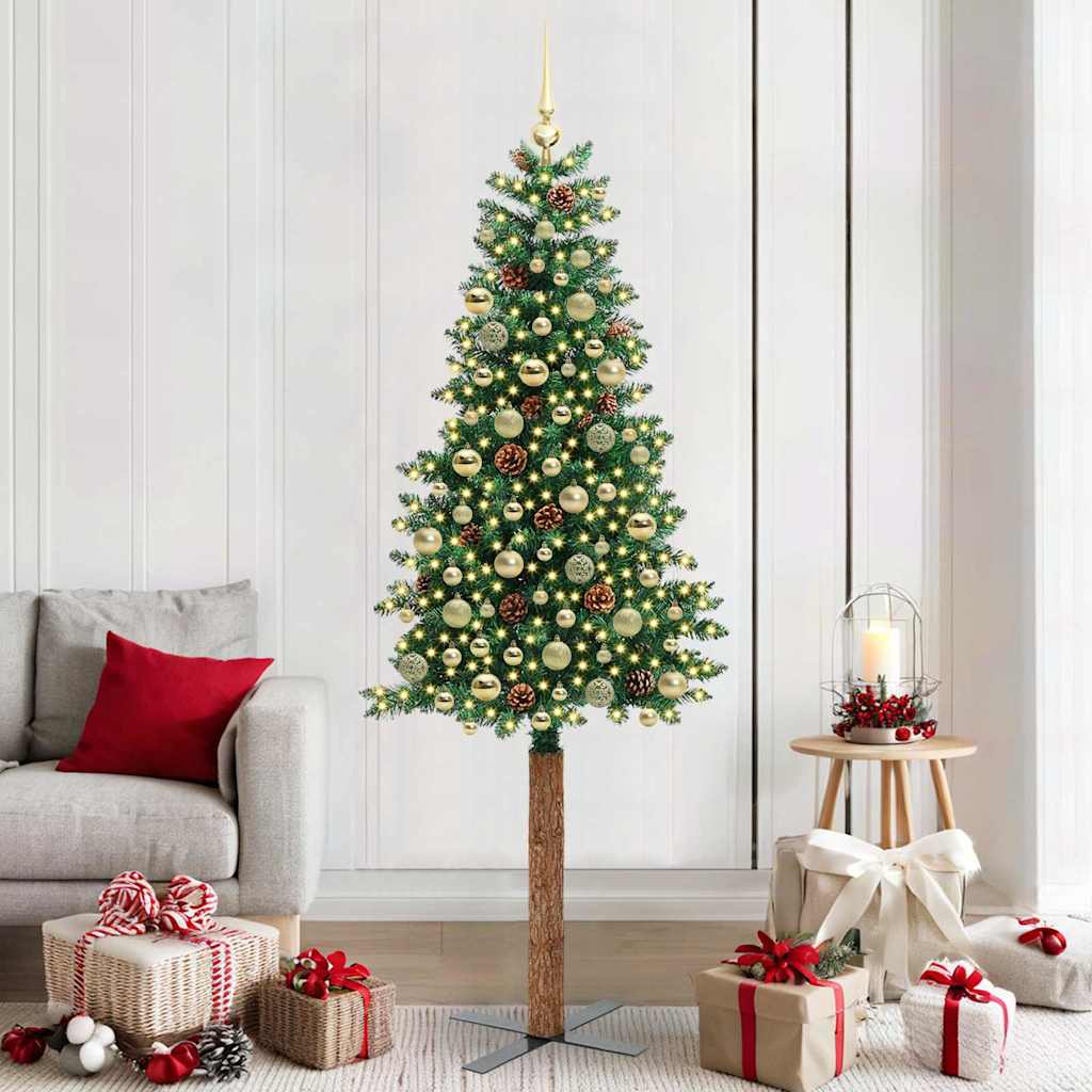 Schlanker Weihnachtsbaum mit 300 LEDs mit Ständer Grün 210 cm