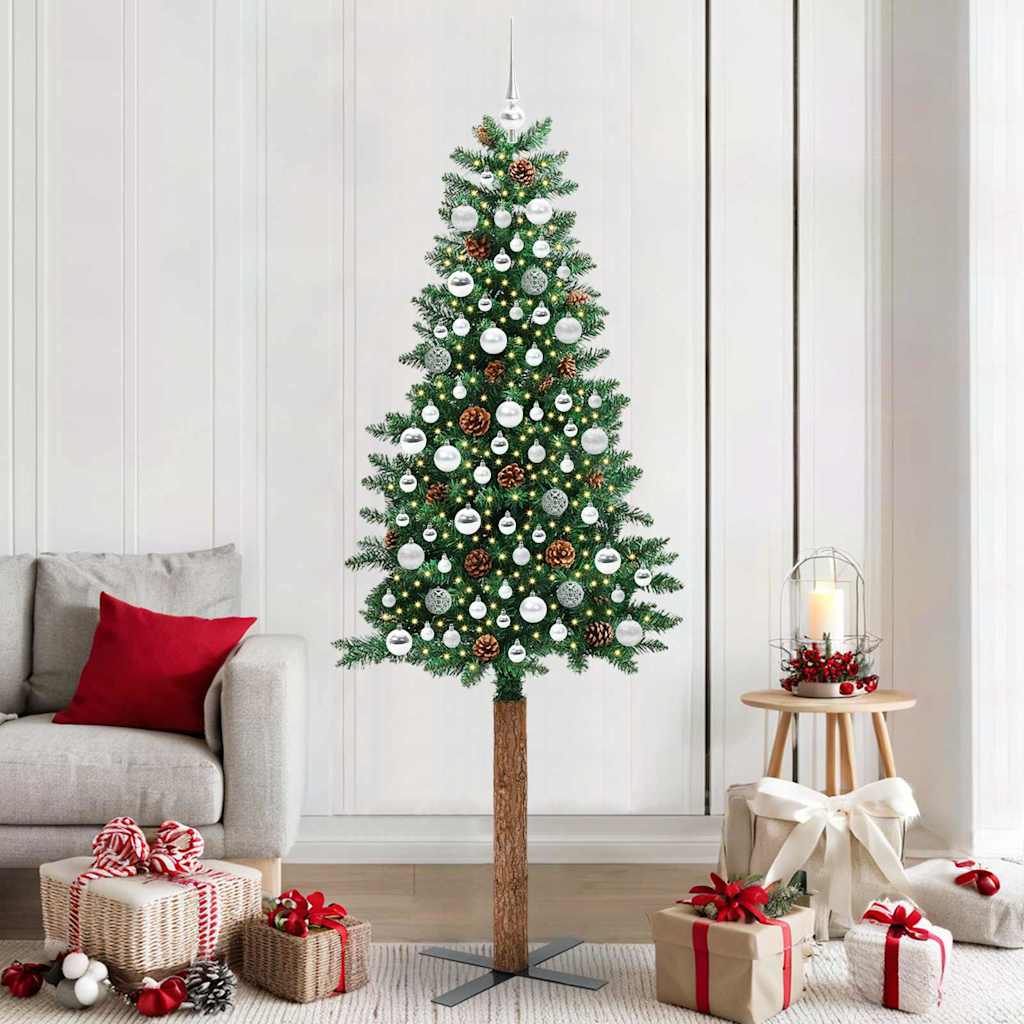 Schlanker Weihnachtsbaum mit 300 LEDs mit Ständer Grün 210 cm