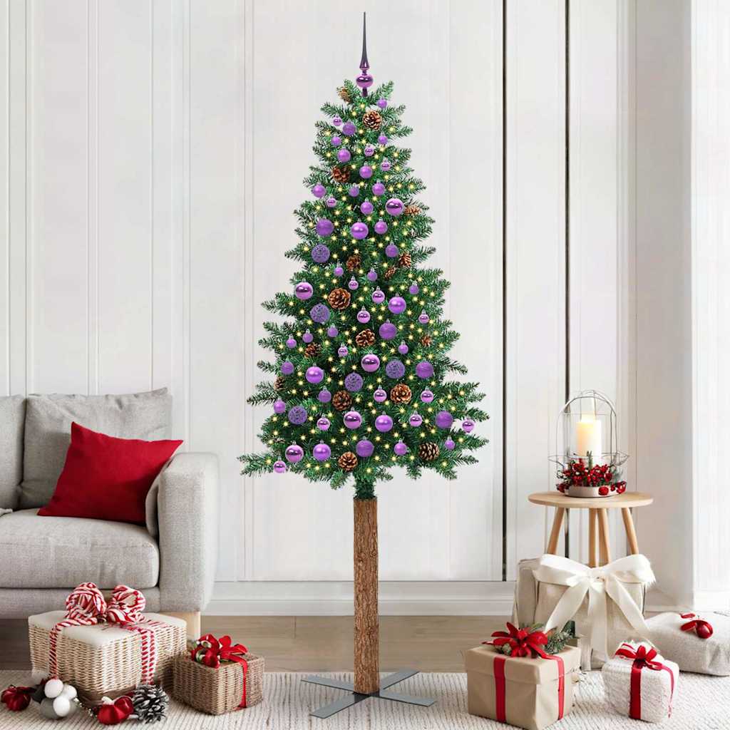 Schlanker Weihnachtsbaum mit 300 LEDs mit Ständer Grün 210 cm