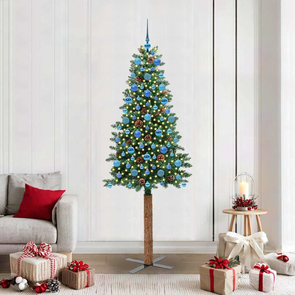 Schlanker Weihnachtsbaum mit 300 LEDs mit Ständer Grün 210 cm
