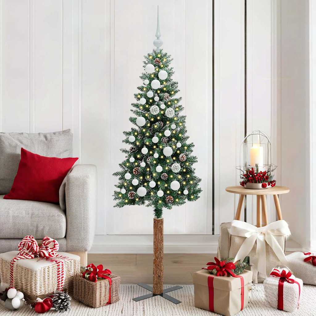 Schlanker Weihnachtsbaum mit 150 LEDs mit Ständer Grün 150 cm