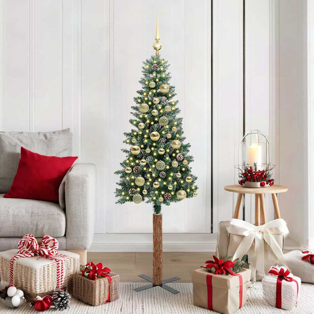 Schlanker Weihnachtsbaum mit 150 LEDs mit Ständer Grün 150 cm