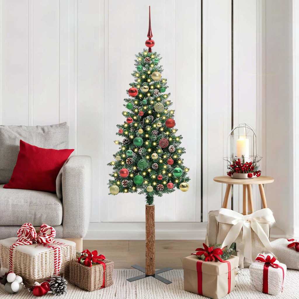 Schlanker Weihnachtsbaum mit 150 LEDs mit Ständer Grün 150 cm