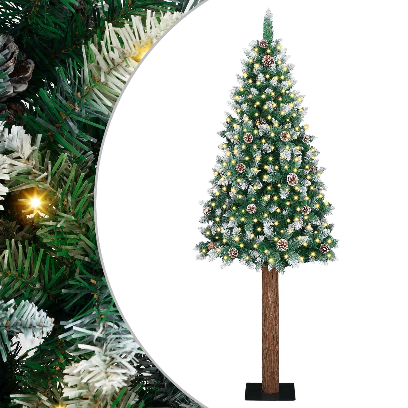 Schlanker Weihnachtsbaum mit 300 LEDs mit Ständer Grün 180 cm