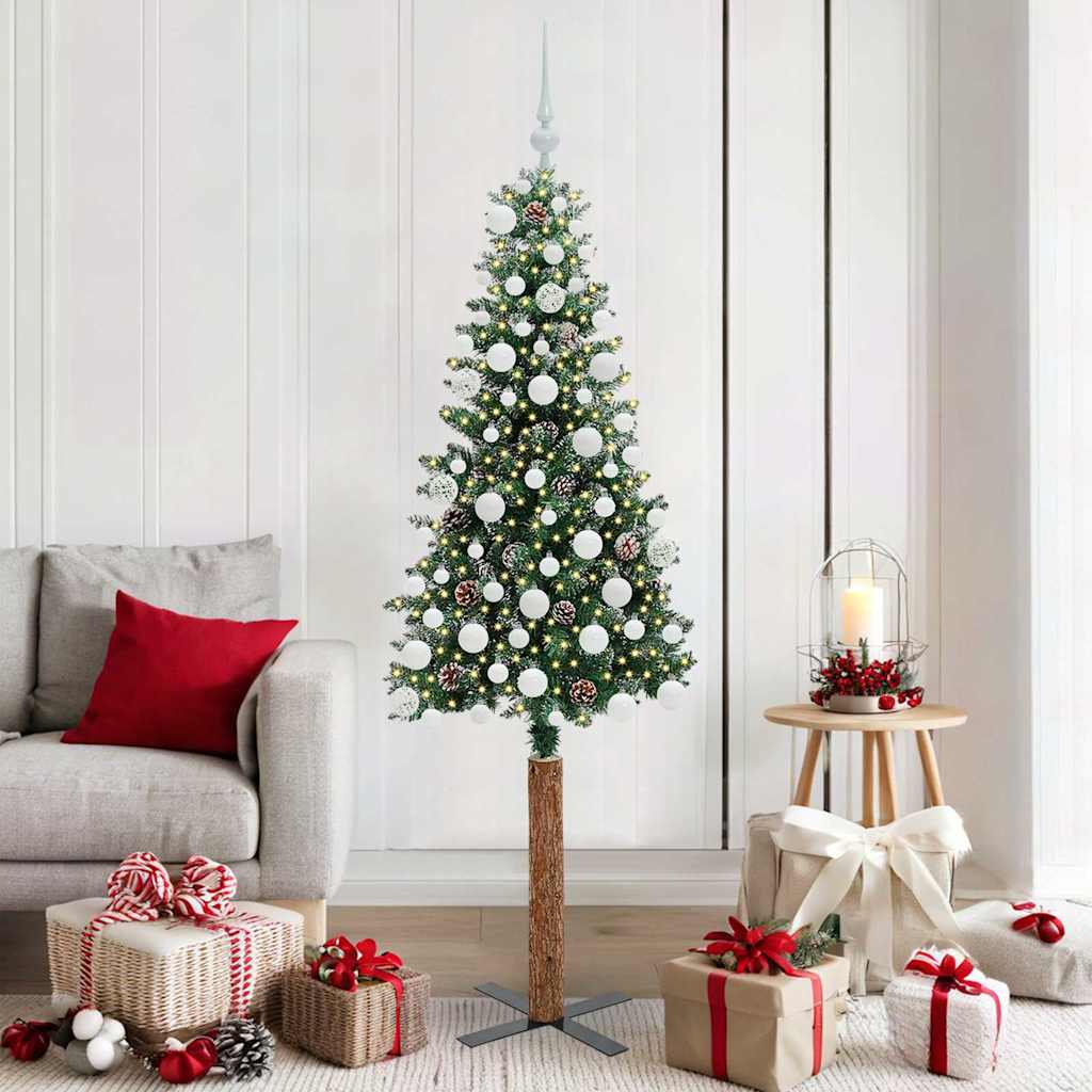 Schlanker Weihnachtsbaum mit 300 LEDs mit Ständer Grün 180 cm