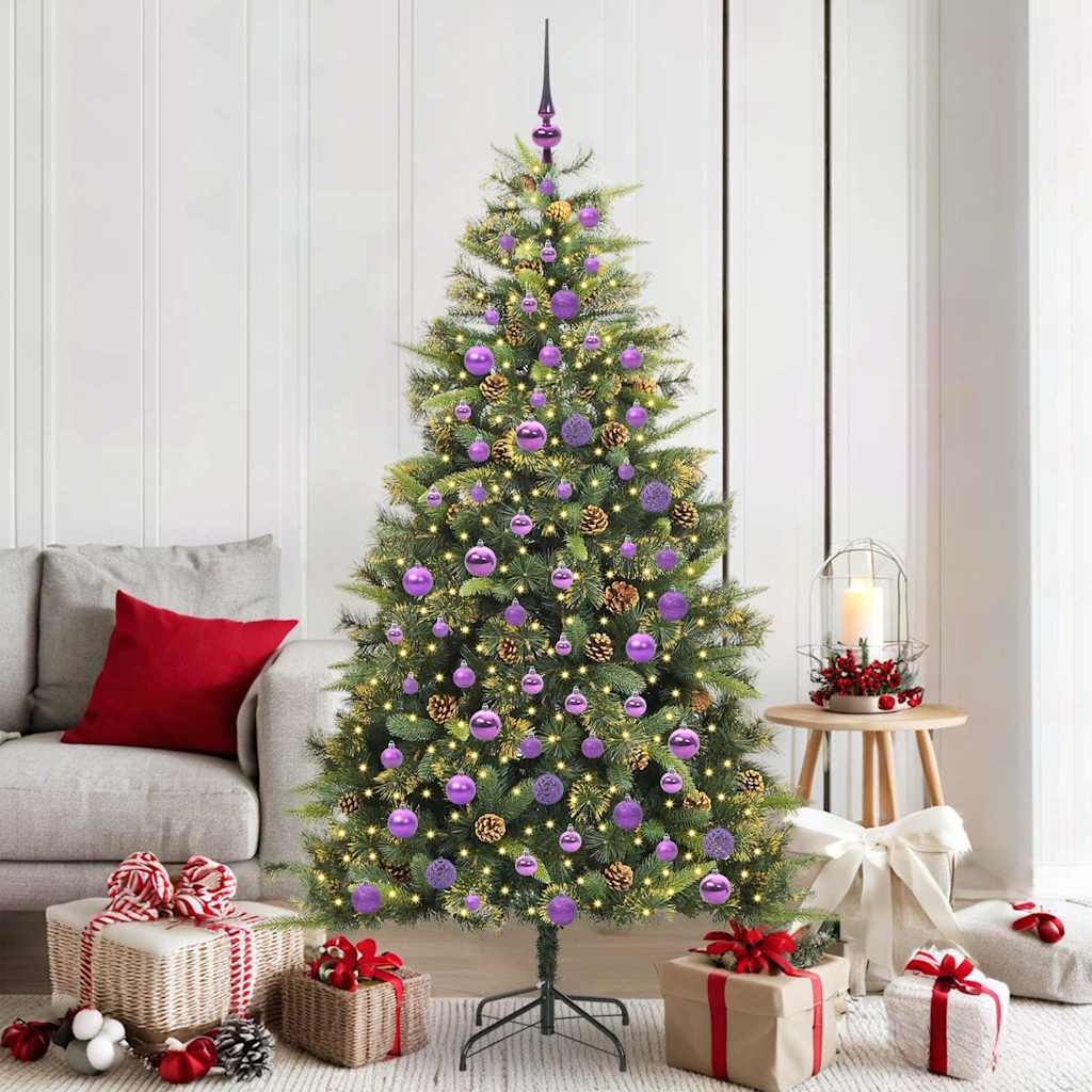 Künstlicher klappbarer Weihnachtsbaum mit Tannenzapfen 300 LEDs