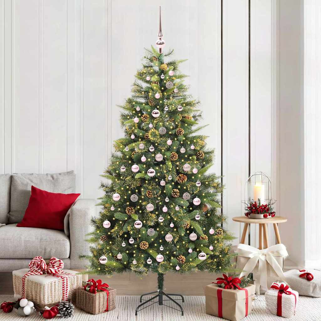 Künstlicher klappbarer Weihnachtsbaum mit Tannenzapfen 210 cm