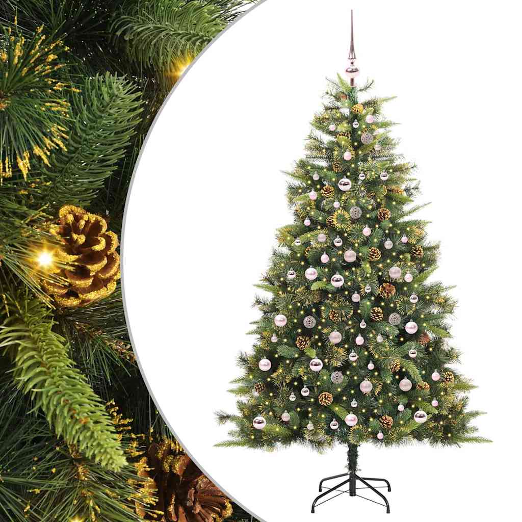 Künstlicher klappbarer Weihnachtsbaum mit Tannenzapfen 210 cm