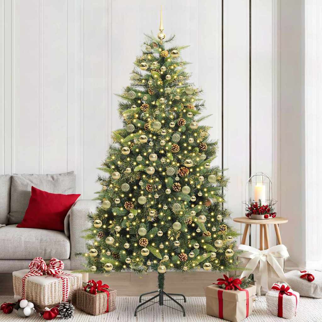 Künstlicher klappbarer Weihnachtsbaum mit Tannenzapfen 210 cm
