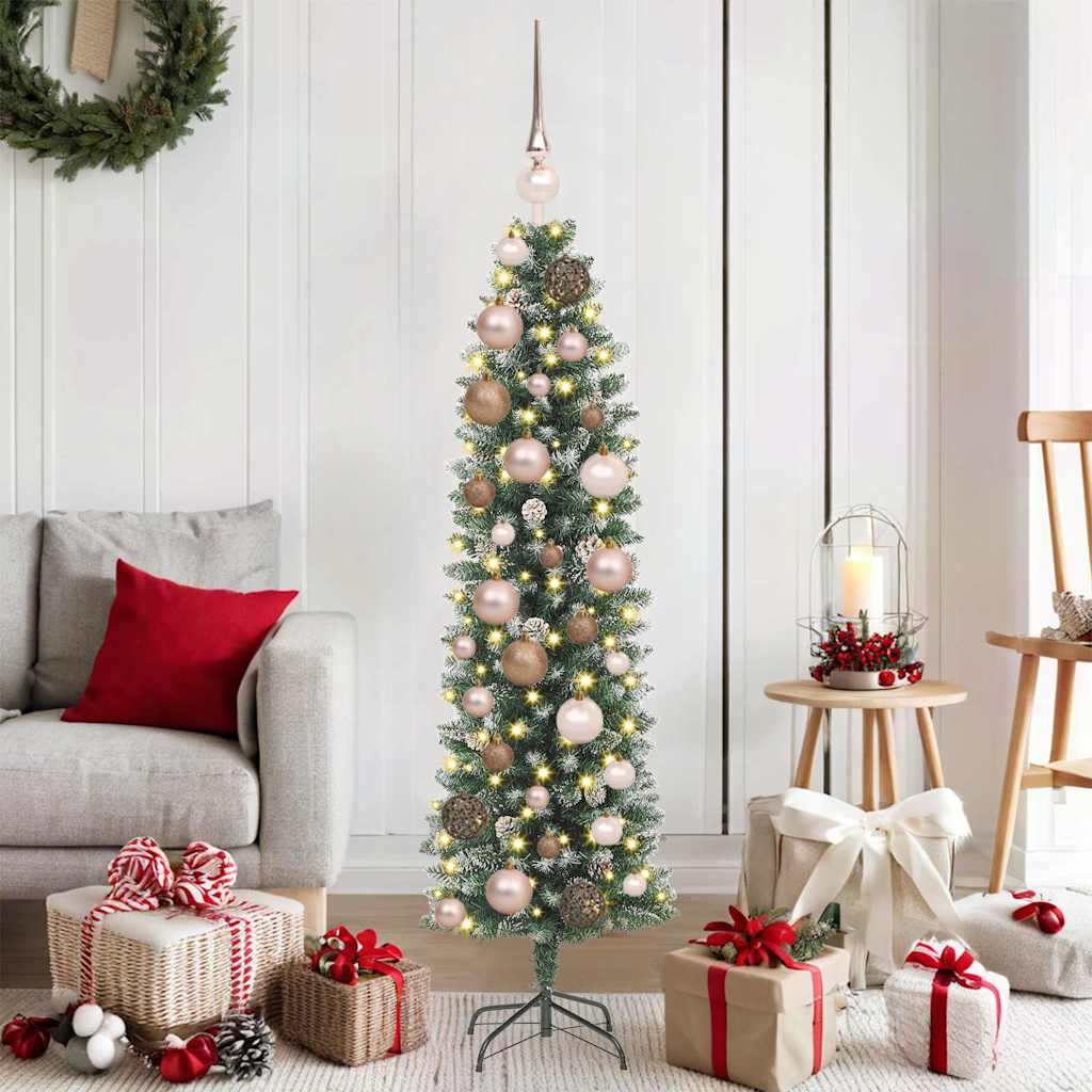 Künstlicher schlanker Weihnachtsbaum Grün und Weiß 120 cm