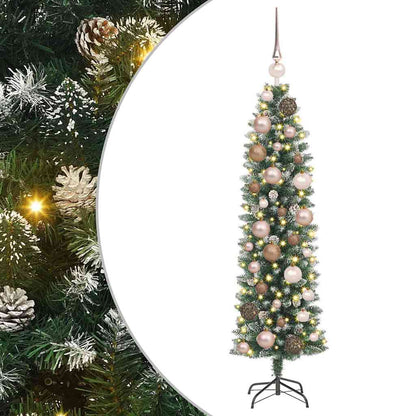 Künstlicher schlanker Weihnachtsbaum Grün und Weiß 120 cm