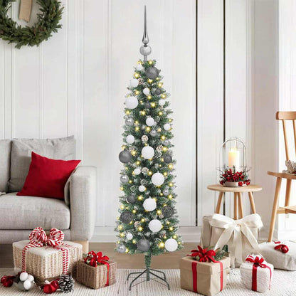 Künstlicher schlanker Weihnachtsbaum Grün und Weiß 120 cm