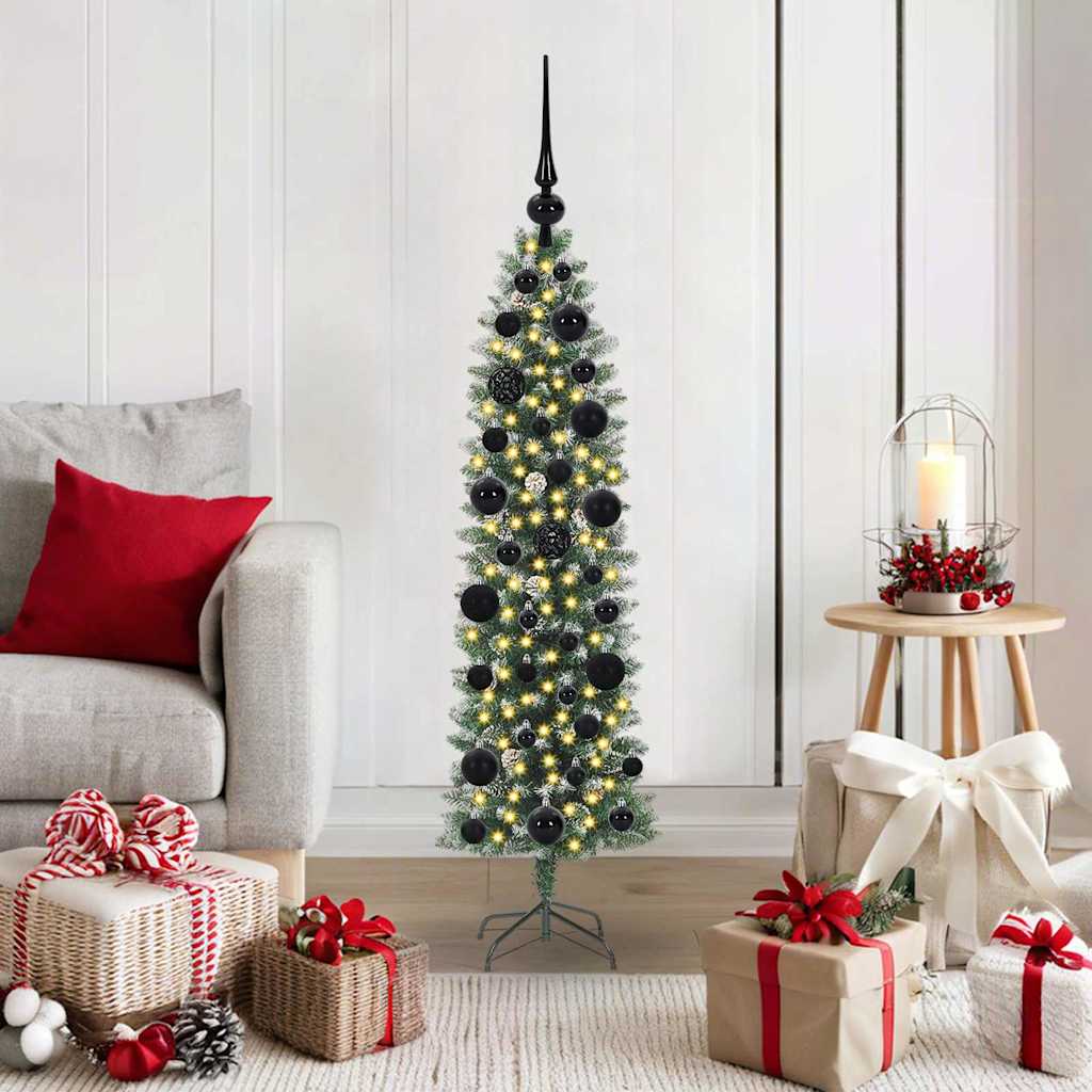 Künstlicher schlanker Weihnachtsbaum Grün und Weiß 120 cm