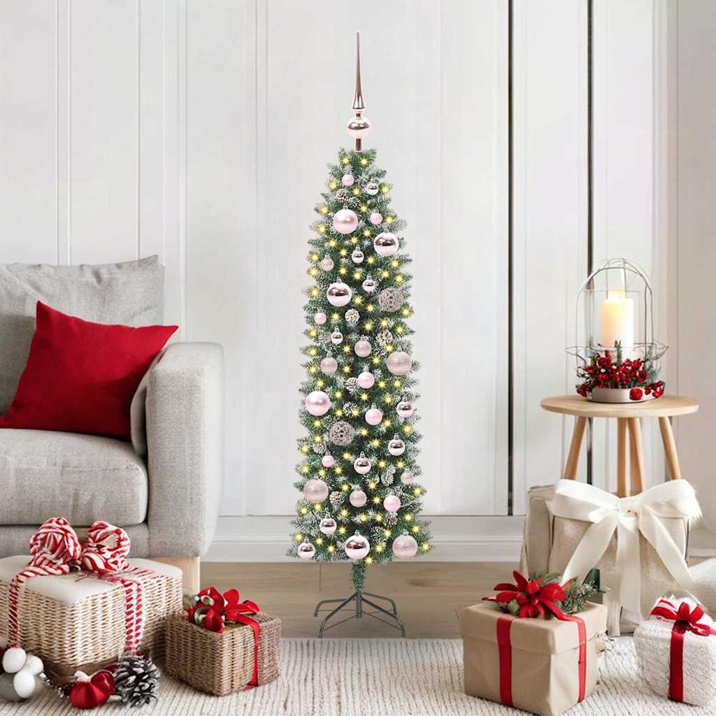 Künstlicher schlanker Weihnachtsbaum Grün und Weiß 120 cm