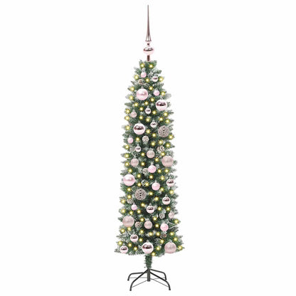 Künstlicher schlanker Weihnachtsbaum Grün und Weiß 120 cm